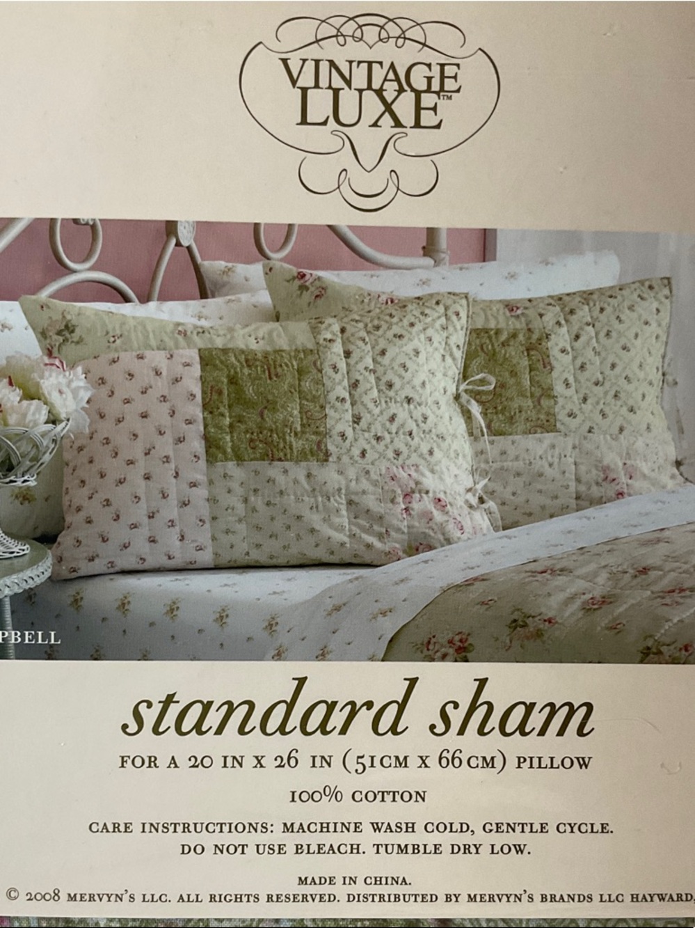 Vintage Luxe Patchwork Standard Sham in Light Pink and Green